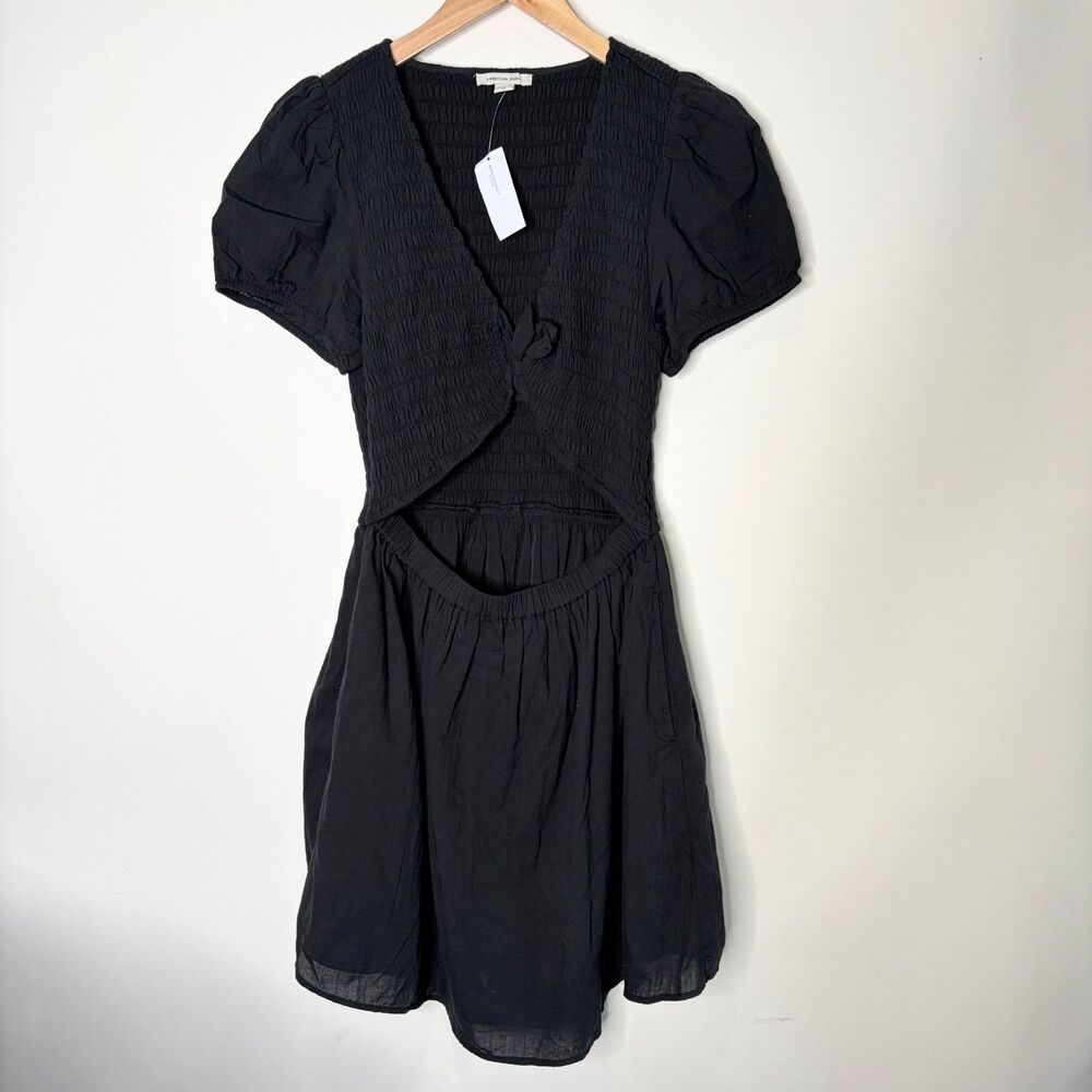 American Eagle Mini Dress Cut Out Front Smocked Short Sleeve Black Women Large